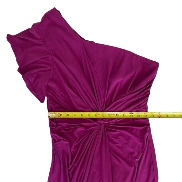 Mac Duggal One Shoulder Midi Length Jersey Dress in Magenta - Picture 12 of 14